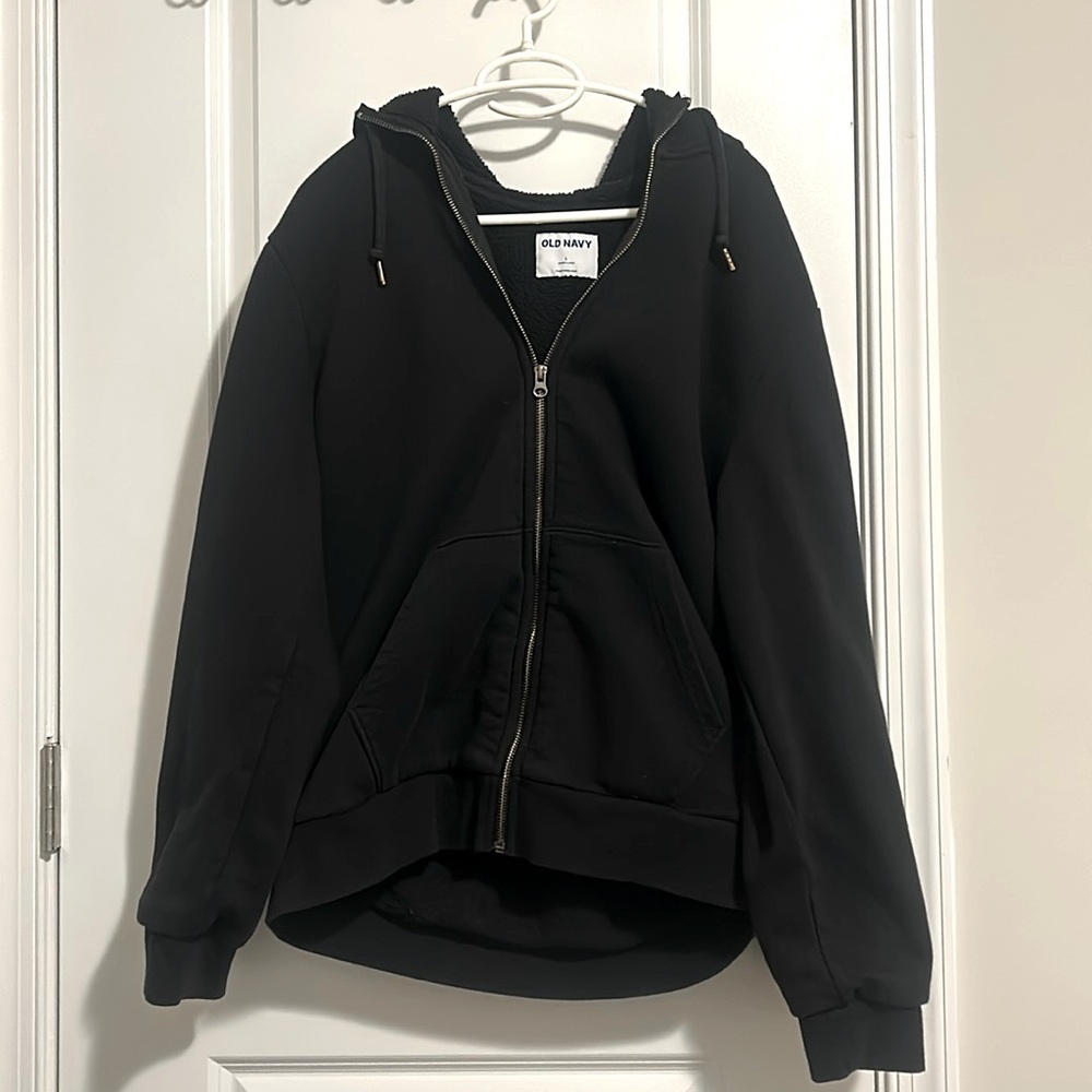 Old Navy Gender Neutral Black Fluffy Inside Zip Up Hoodie